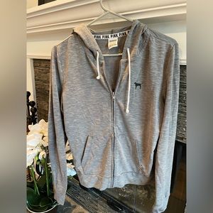 Gray sweatshirt with zipper and pockets
